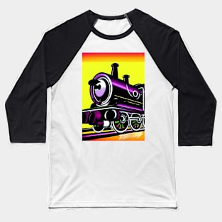 POPART COMIC STYLE PURPLE STEAM TRAIN Baseball T-Shirt